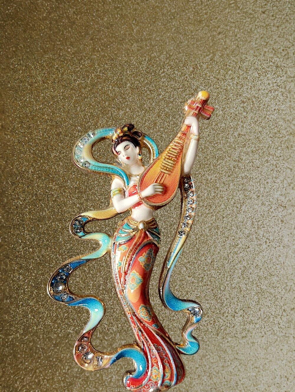 Enamel Lute Muse Brooch